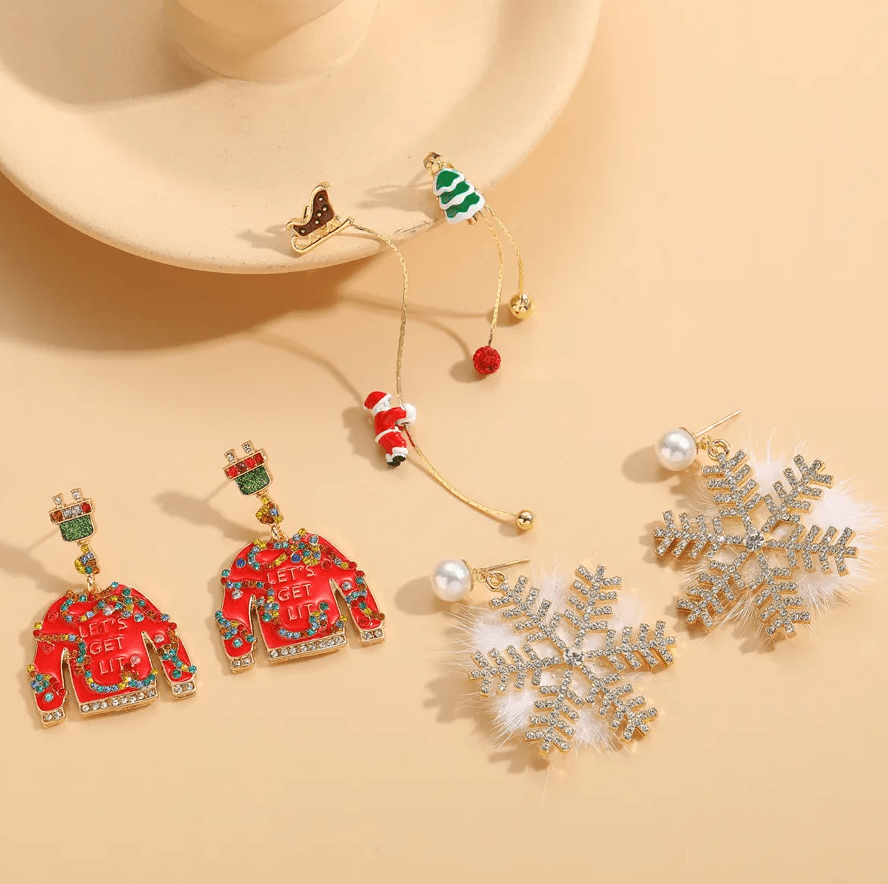 Asymmetric Santa & Sleigh Drop Earrings - Earrings - 18k Gold Plated Waterproof Jewellery - Collection 9