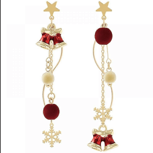 Bell & Snowflake Asymmetric Chain Earrings - Earrings - 18k Gold Plated Waterproof Jewellery - Collection 9