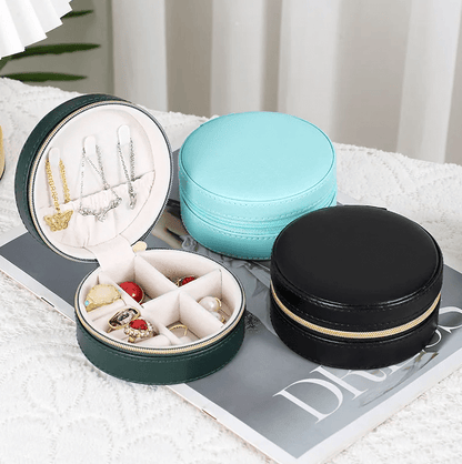 Black Cross Pattern Round Luxury Travel Jewellery Box - Jewellery Boxes - 18k Gold Plated Waterproof Jewellery - Collection 9