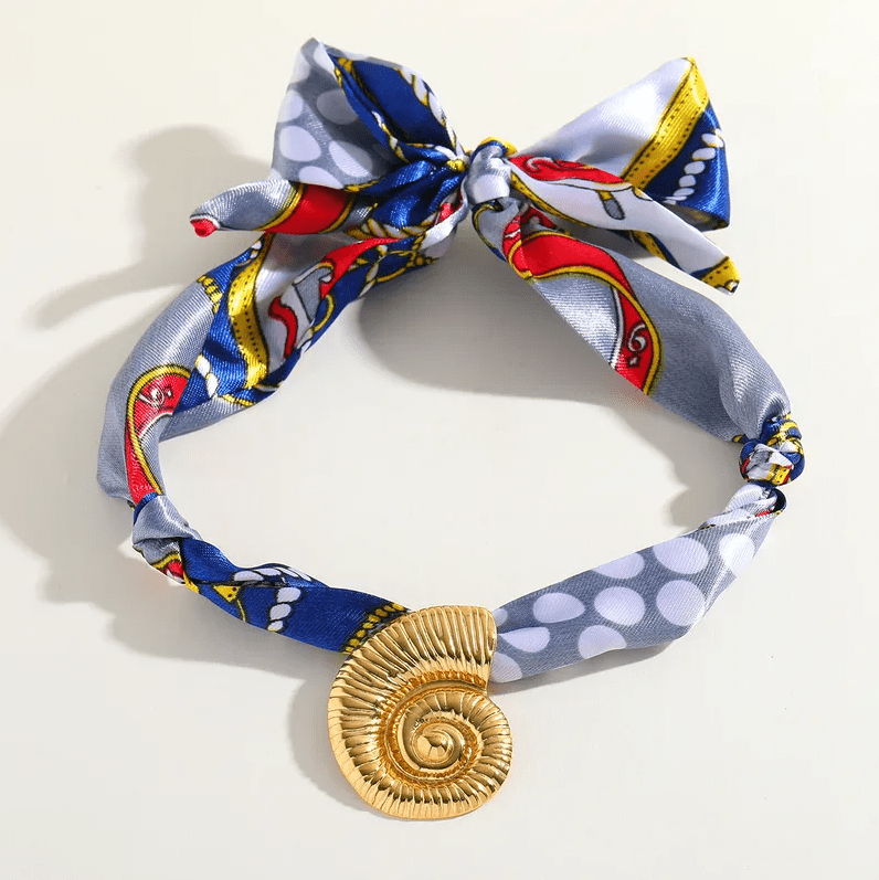 Blue Paisley Shell Charm Scarf Necklace - Jewelry - 18k Gold Plated Waterproof Jewellery - Collection 9