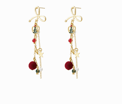 Bow Heart & Crystal Chain Tassel Earrings - Earrings - 18k Gold Plated Waterproof Jewellery - Collection 9