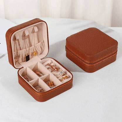 Brown Cross Pattern Luxury Travel Jewellery Box - Jewellery Boxes - 18k Gold Plated Waterproof Jewellery - Collection 9