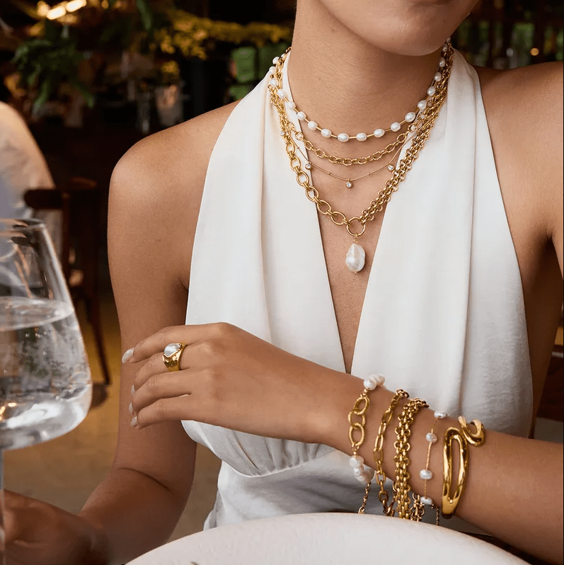 Chain Pearl Necklace - Jewelry - 18k Gold Plated Waterproof Jewellery - Collection 9