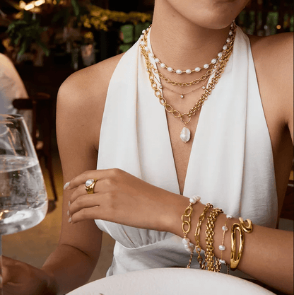 Chain Pearl Necklace - Jewelry - 18k Gold Plated Waterproof Jewellery - Collection 9