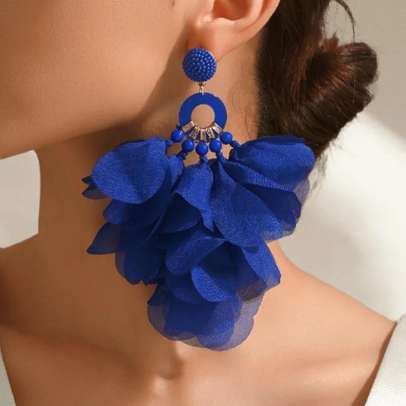 Chiffon Petal Bloom & Beaded Ring Drop Earrings - Drop Earrings - 18k Gold Plated Waterproof Jewellery - Collection 9