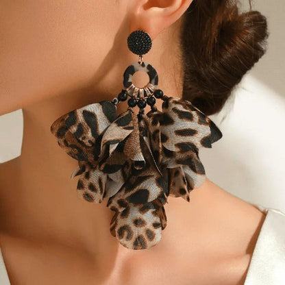 Chiffon Petal Bloom & Beaded Ring Drop Earrings - Drop Earrings - 18k Gold Plated Waterproof Jewellery - Collection 9