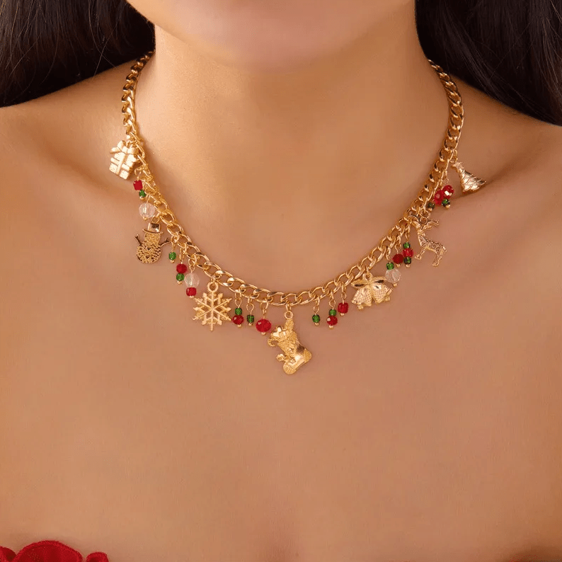 Christmas Gold Multi Charm Necklace - Necklaces - 18k Gold Plated Waterproof Jewellery - Collection 9