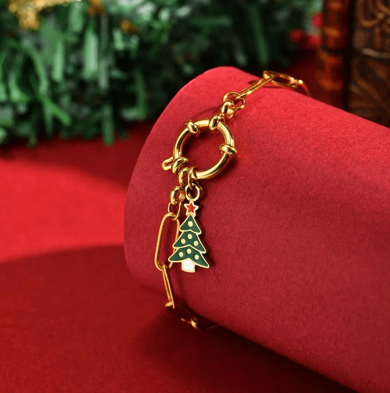 Christmas Tree Charm Paperclip Bracelet - Bracelets - 18k Gold Plated Waterproof Jewellery - Collection 9