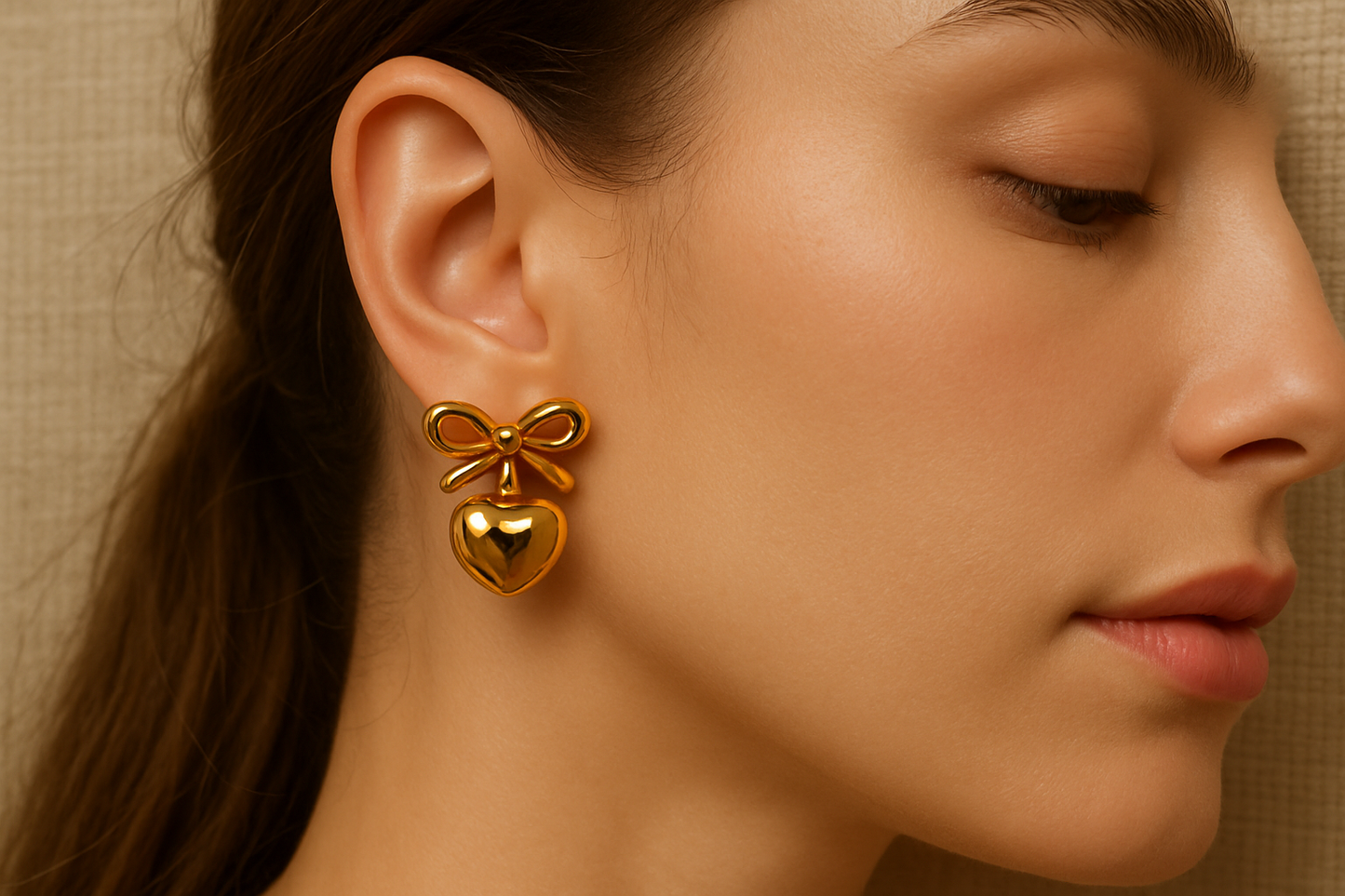 Heart Shape Bow Knot Stud - Jewelry - 18k Gold Plated Waterproof Jewellery - Collection 9