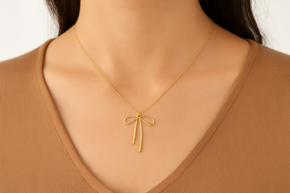 Gold Bow Pendant Necklace - Jewelry - 18k Gold Plated Waterproof Jewellery - Collection 9