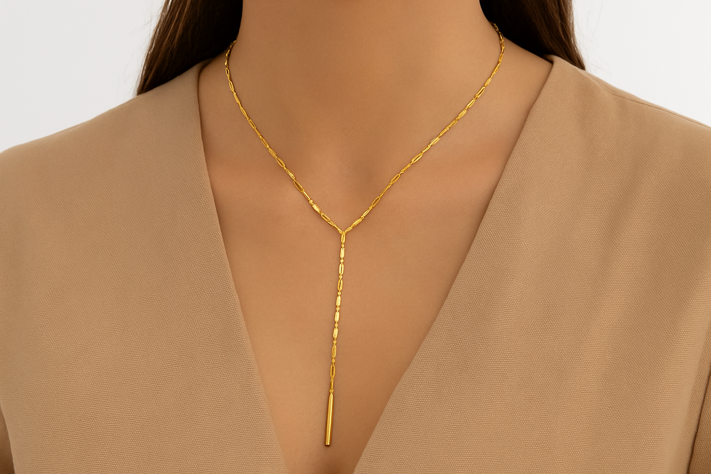 Gold Y-Chain Bar Drop Necklace - Jewelry - 18k Gold Plated Waterproof Jewellery - Collection 9