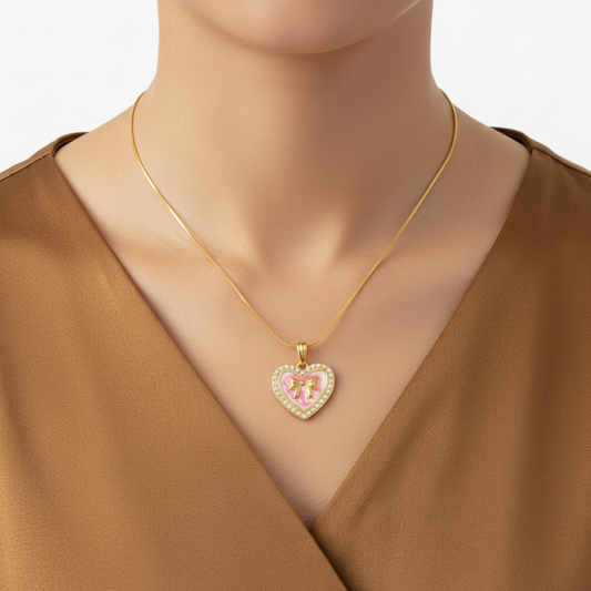 Pink Heart Pendant Necklace - Jewelry - 18k Gold Plated Waterproof Jewellery - Collection 9