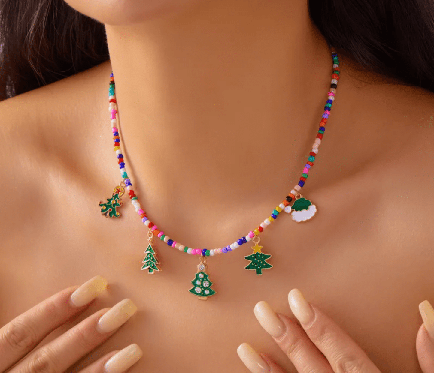 Colorful Beaded Christmas Tree Necklace - Necklaces - 18k Gold Plated Waterproof Jewellery - Collection 9