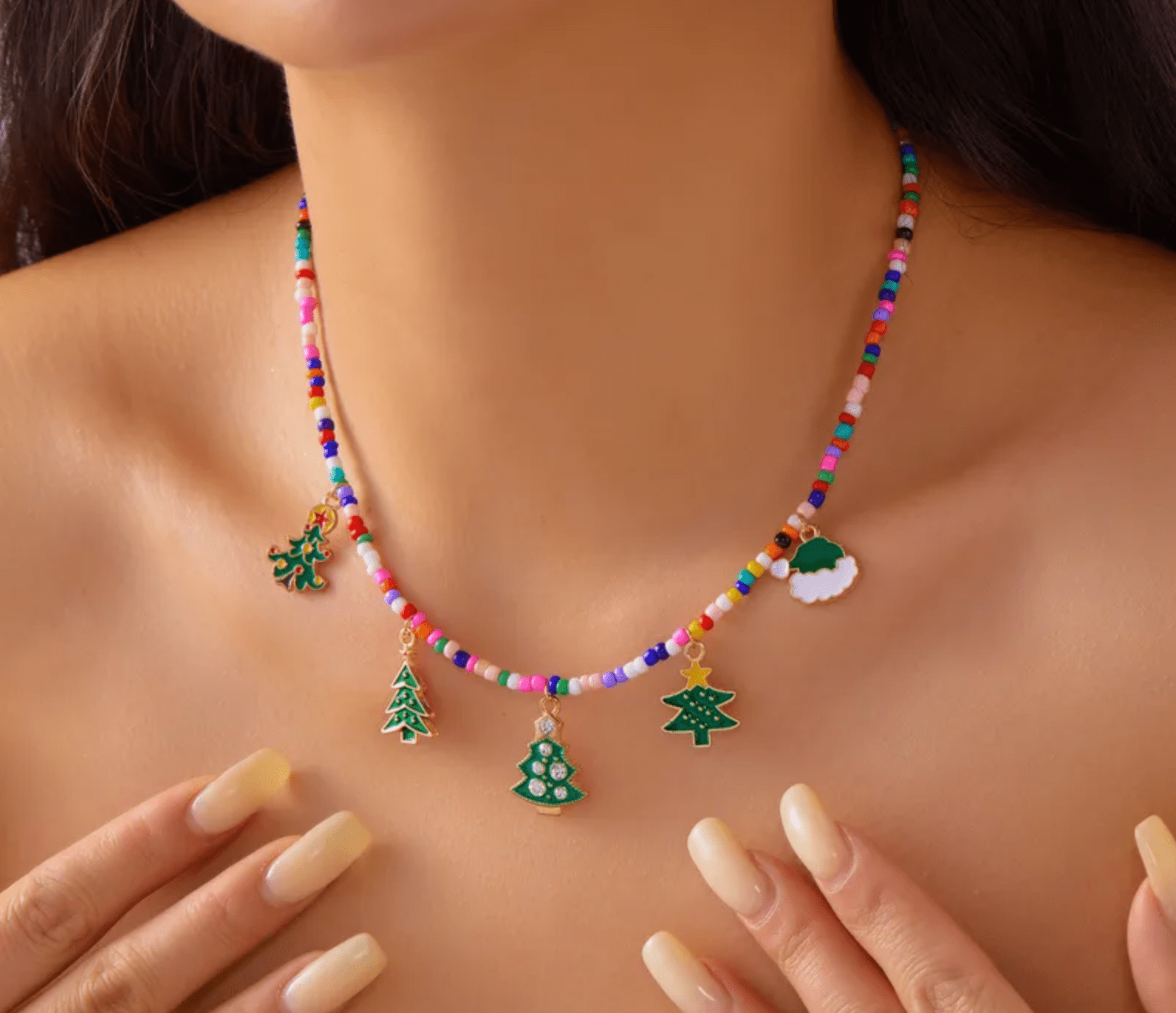 Colorful Beaded Christmas Tree Necklace - Necklaces - 18k Gold Plated Waterproof Jewellery - Collection 9