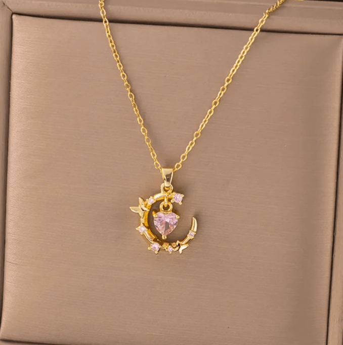 Crescent Moon Heart Pendant Necklace - Jewelry - 18k Gold Plated Waterproof Jewellery - Collection 9