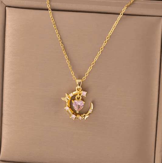 Crescent Moon Heart Pendant Necklace - Jewelry - 18k Gold Plated Waterproof Jewellery - Collection 9