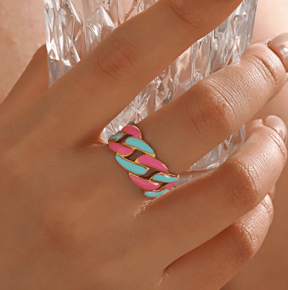Enamel Woven Adjustable Ring - Jewelry - 18k Gold Plated Waterproof Jewellery - Collection 9