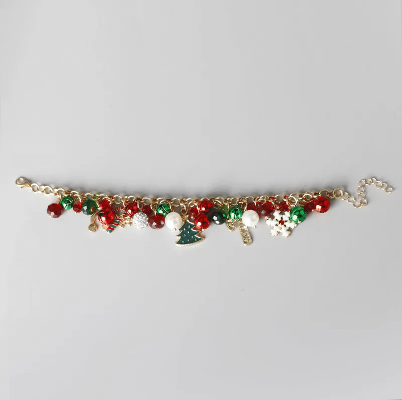 Festive Crystal & Pearl Charm Bracelet - Bracelets - 18k Gold Plated Waterproof Jewellery - Collection 9