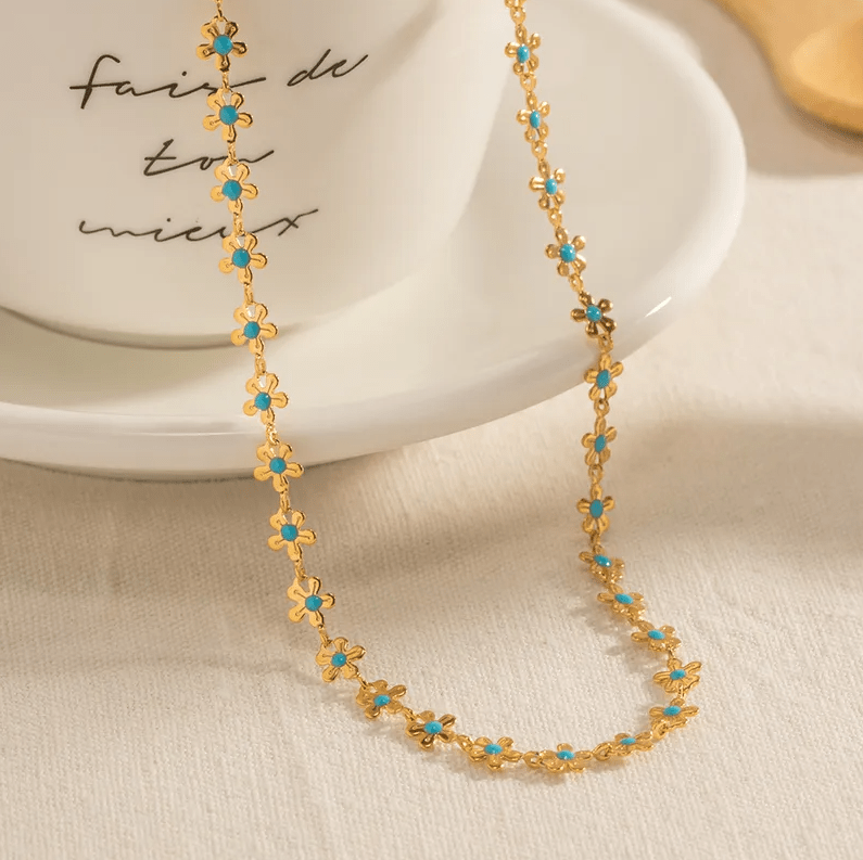 Flower Chain Necklace - Jewelry - 18k Gold Plated Waterproof Jewellery - Collection 9
