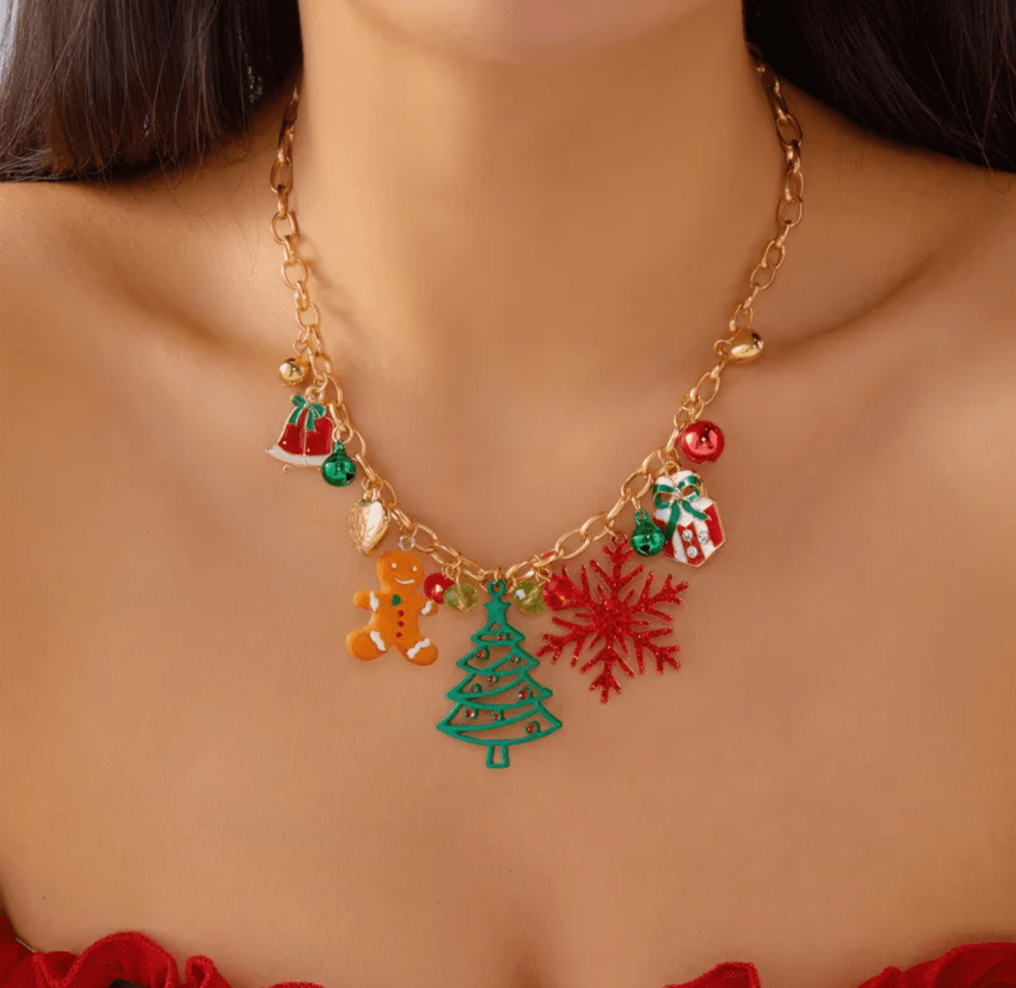 Gingerbread & Snowflake Christmas Necklace - Necklaces - 18k Gold Plated Waterproof Jewellery - Collection 9