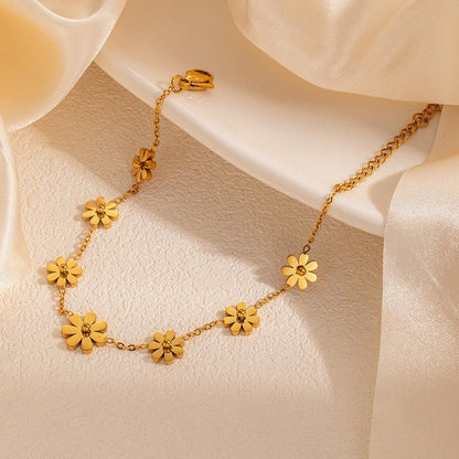 Gold 3D Daisy Flower Charm Double Cable Chain Bracelet - Bracelets - 18k Gold Plated Waterproof Jewellery - Collection 9