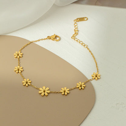 Gold 3D Daisy Flower Charm Double Cable Chain Bracelet - Bracelets - 18k Gold Plated Waterproof Jewellery - Collection 9