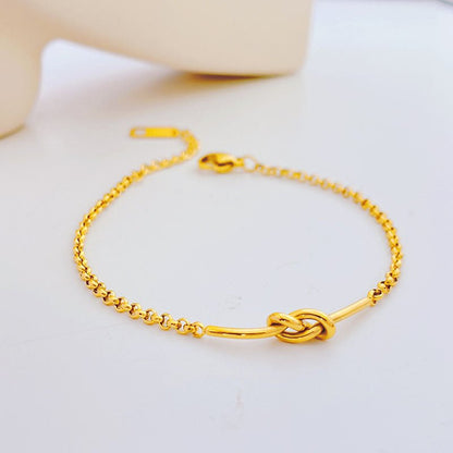 Gold 3D Love Knot Bar Box Chain Bracelet - Bracelets - 18k Gold Plated Waterproof Jewellery - Collection 9
