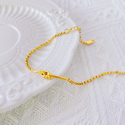 Gold 3D Love Knot Bar Box Chain Bracelet - Bracelets - 18k Gold Plated Waterproof Jewellery - Collection 9