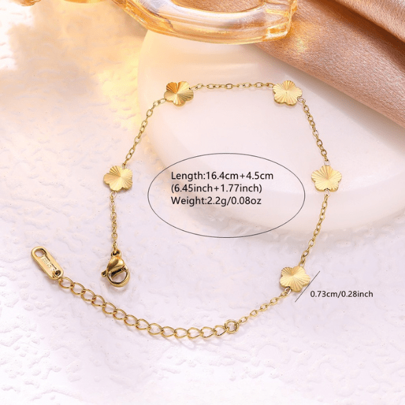 Gold 3D Ridged Fan Flower Charm Cable Chain Bracelet - Bracelets - 18k Gold Plated Waterproof Jewellery - Collection 9