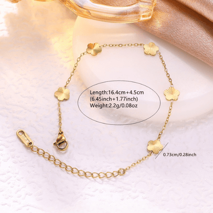 Gold 3D Ridged Fan Flower Charm Cable Chain Bracelet - Bracelets - 18k Gold Plated Waterproof Jewellery - Collection 9