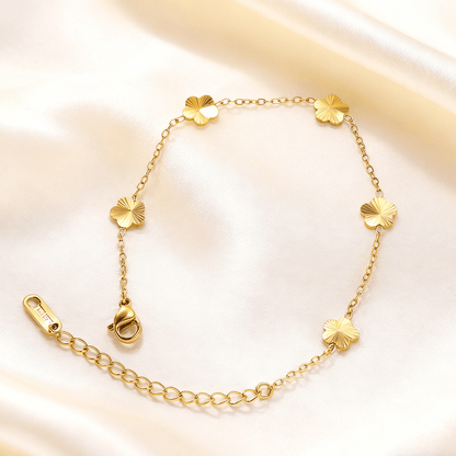 Gold 3D Ridged Fan Flower Charm Cable Chain Bracelet - Bracelets - 18k Gold Plated Waterproof Jewellery - Collection 9