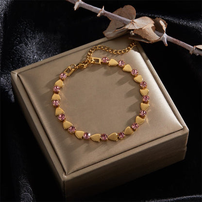 Gold Alternating Square Tile & Crystal Zircon Tennis Bracelet - Bracelets - 18k Gold Plated Waterproof Jewellery - Collection 9