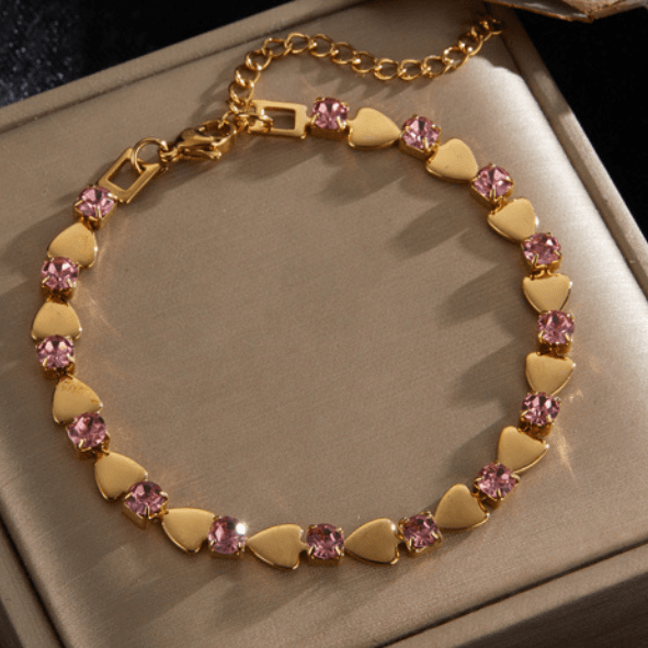 Gold Alternating Square Tile & Crystal Zircon Tennis Bracelet - Bracelets - 18k Gold Plated Waterproof Jewellery - Collection 9
