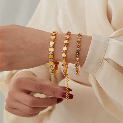 Gold Alternating Square Tile & Crystal Zircon Tennis Bracelet - Bracelets - 18k Gold Plated Waterproof Jewellery - Collection 9
