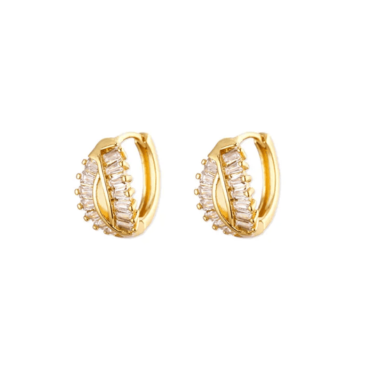 Gold Baguette Crystal Hoop Earrings - - 18k Gold Plated Waterproof Jewellery - Collection 9