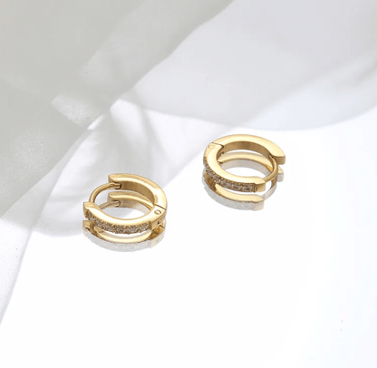 Gold Crystal Huggie Earrings - - 18k Gold Plated Waterproof Jewellery - Collection 9