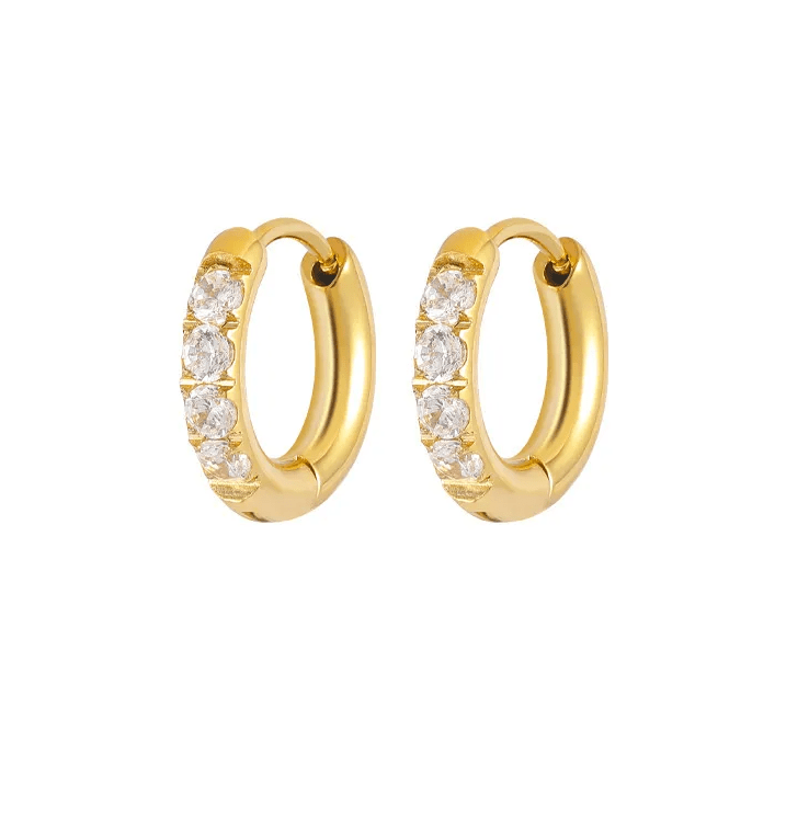 Gold Band Crystal Huggie Earrings - - 18k Gold Plated Waterproof Jewellery - Collection 9