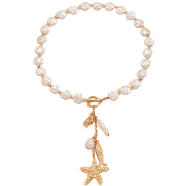 Gold Baroque Pearl Chain Ocean Charm Toggle Necklace - Necklaces - 18k Gold Plated Waterproof Jewellery - Collection 9