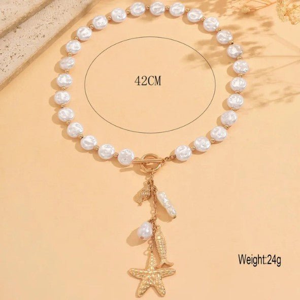 Gold Baroque Pearl Chain Ocean Charm Toggle Necklace - Necklaces - 18k Gold Plated Waterproof Jewellery - Collection 9