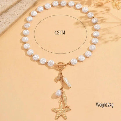 Gold Baroque Pearl Chain Ocean Charm Toggle Necklace - Necklaces - 18k Gold Plated Waterproof Jewellery - Collection 9