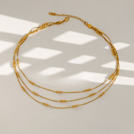 Gold Beaded Triple Layer Necklace - Necklace - 18k Gold Plated Waterproof Jewellery - Collection 9