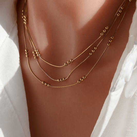 Gold Beaded Triple Layer Necklace - Necklace - 18k Gold Plated Waterproof Jewellery - Collection 9