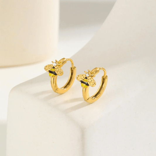 Gold Bee Huggie Earrings - Earrings - 18k Gold Plated Waterproof Jewellery - Collection 9