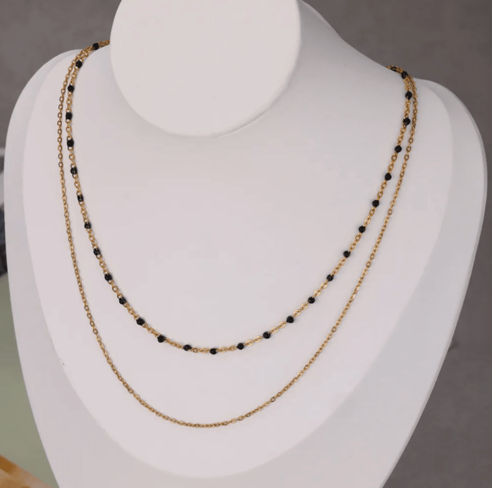Gold Black Bead Layered Necklace - Necklace - 18k Gold Plated Waterproof Jewellery - Collection 9