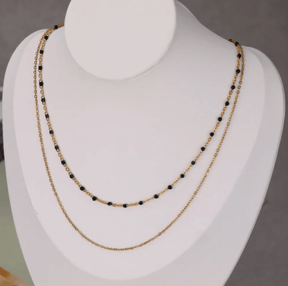 Gold Black Bead Layered Necklace - Necklace - 18k Gold Plated Waterproof Jewellery - Collection 9