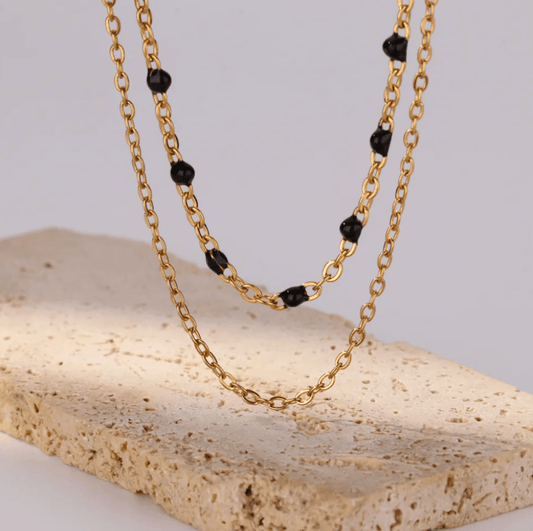Gold Black Bead Layered Necklace - Necklace - 18k Gold Plated Waterproof Jewellery - Collection 9