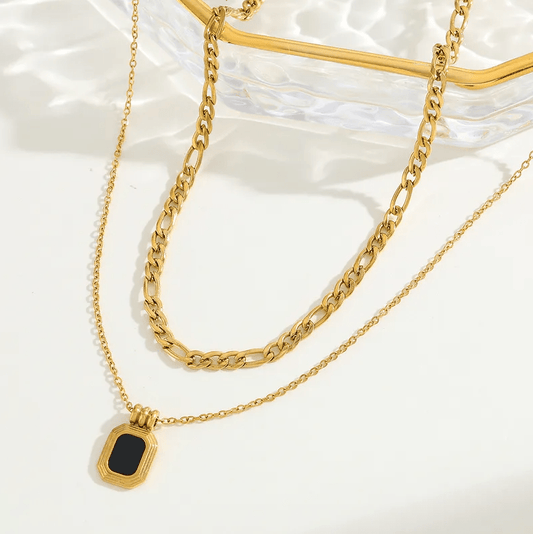 Gold Black Stone Layered Necklace - Necklace - 18k Gold Plated Waterproof Jewellery - Collection 9