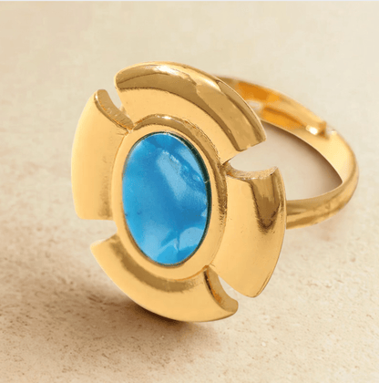 Gold Blue Inlay Geometric Ring - Jewelry - 18k Gold Plated Waterproof Jewellery - Collection 9