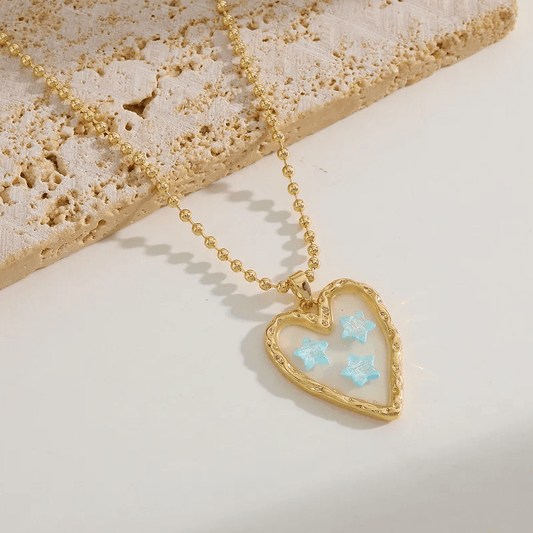 Gold Blue Star Heart Pendant Necklace - Necklace - 18k Gold Plated Waterproof Jewellery - Collection 9