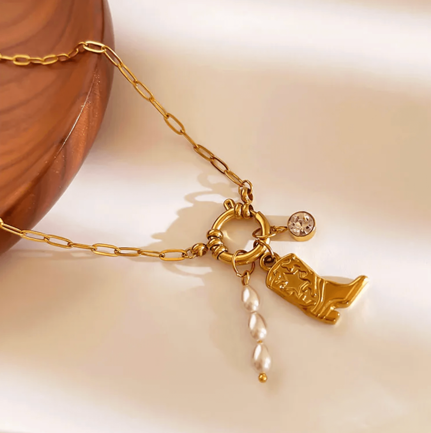 Gold Boot Pearl Charm Necklace - Necklaces - 18k Gold Plated Waterproof Jewellery - Collection 9
